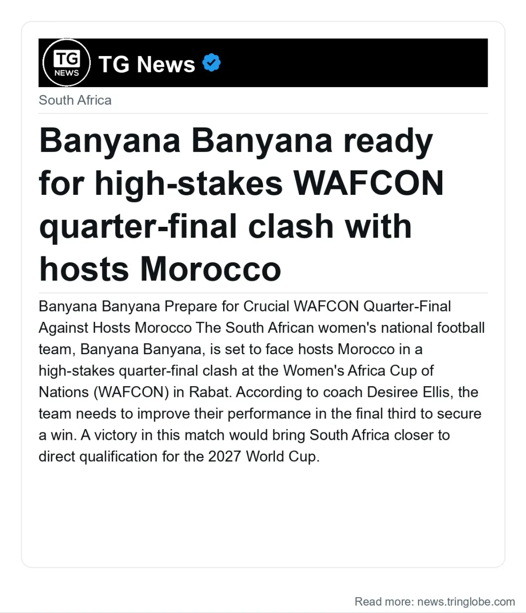 Banyana Banyana ready for high-stakes WAFCON quarter-final clash with hosts Morocco