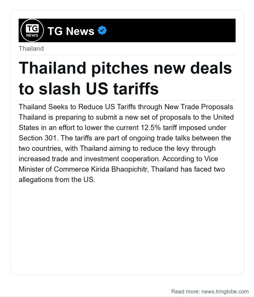 Thailand pitches new deals to slash US tariffs