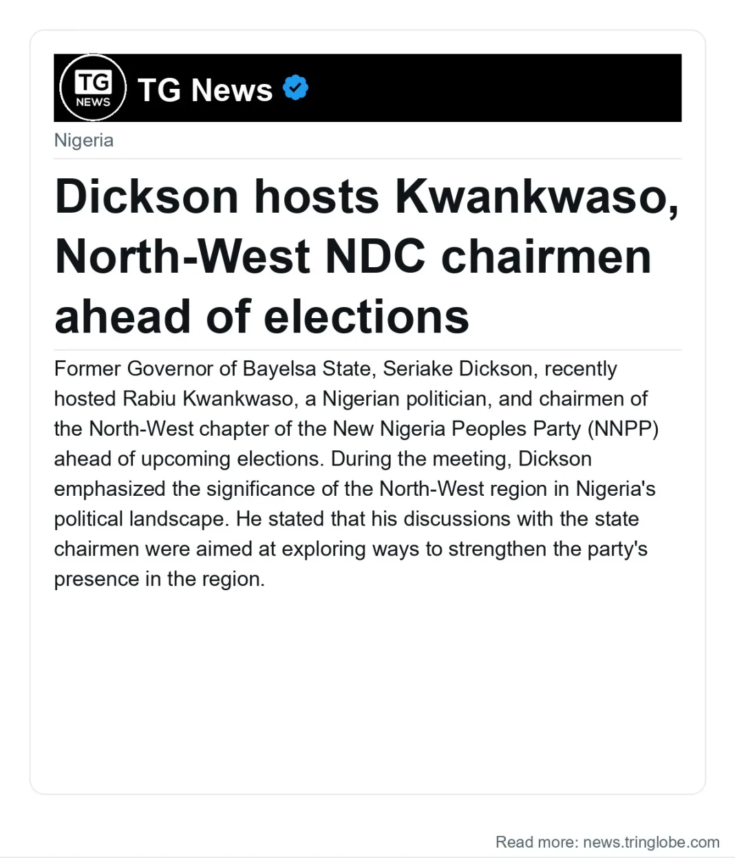 Dickson hosts Kwankwaso, North-West NDC chairmen ahead of elections