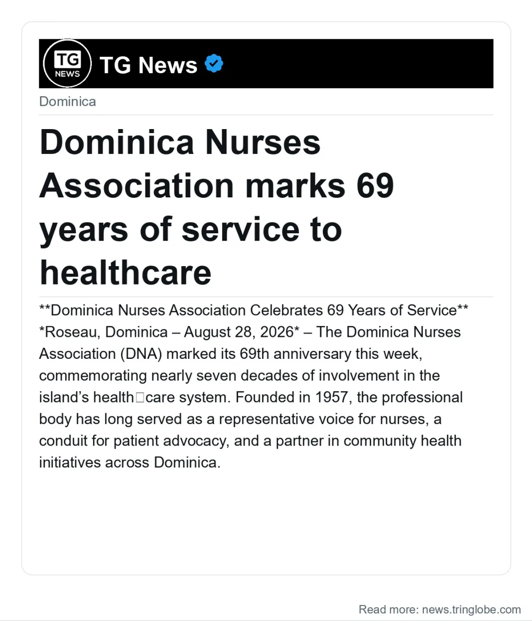 Dominica Nurses Association marks 69 years of service to healthcare