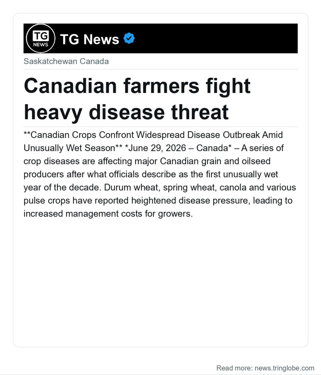 Canadian farmers fight heavy disease threat