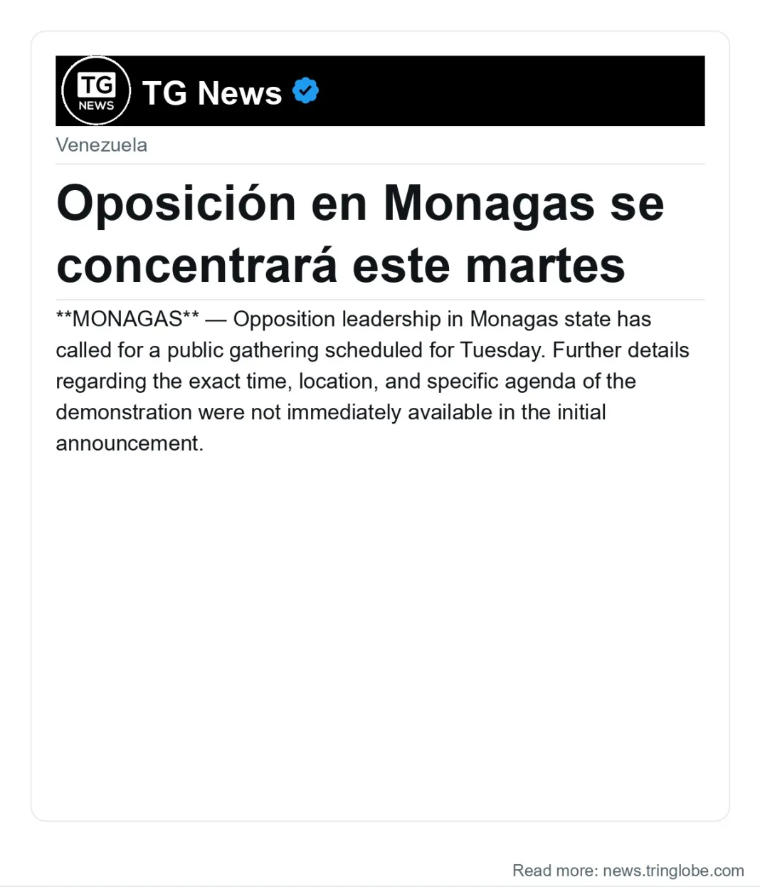 Oposición en Monagas se concentrará este martes