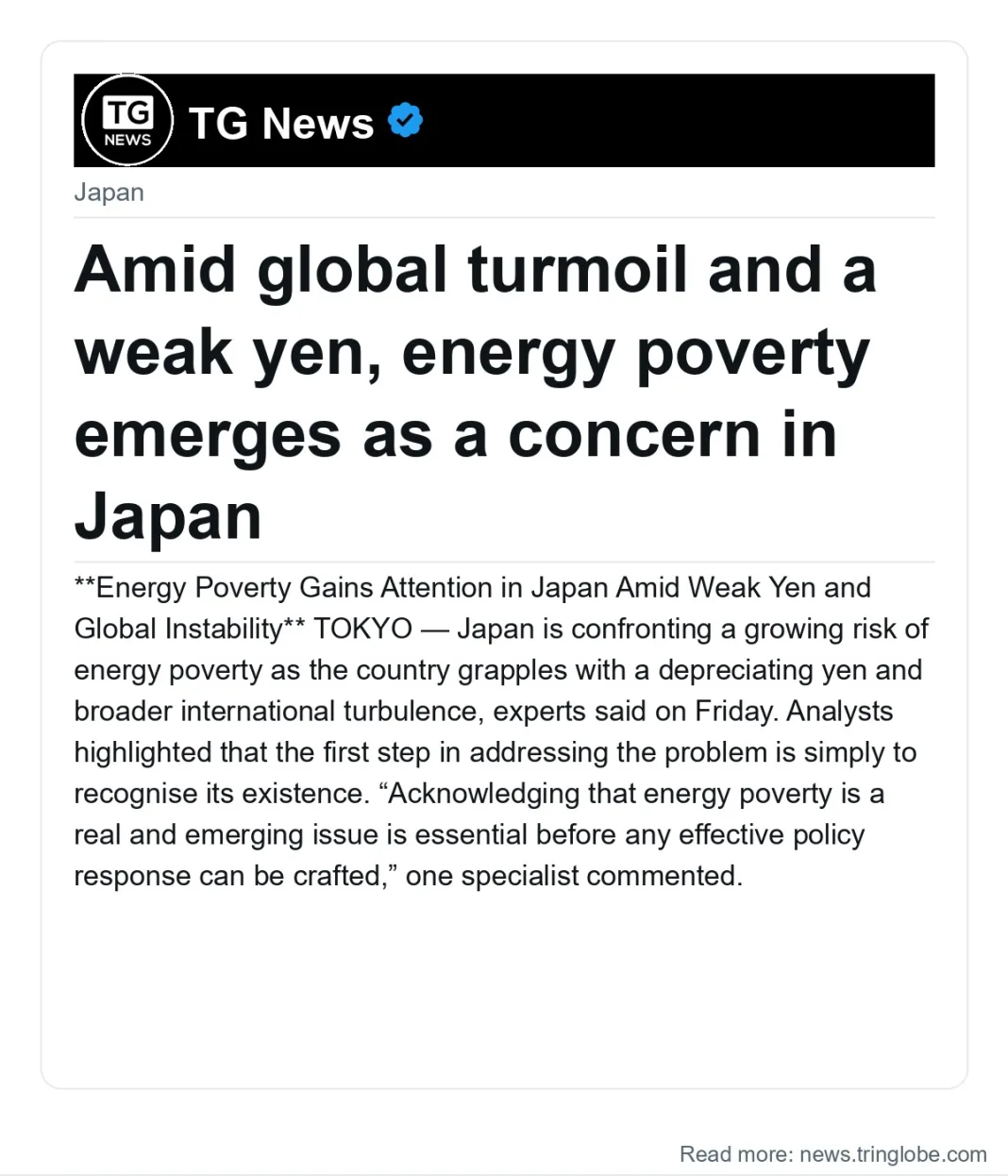 Amid global turmoil and a weak yen, energy poverty emerges as a concern in Japan