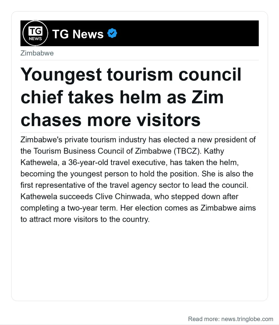Youngest tourism council chief takes helm as Zim chases more visitors