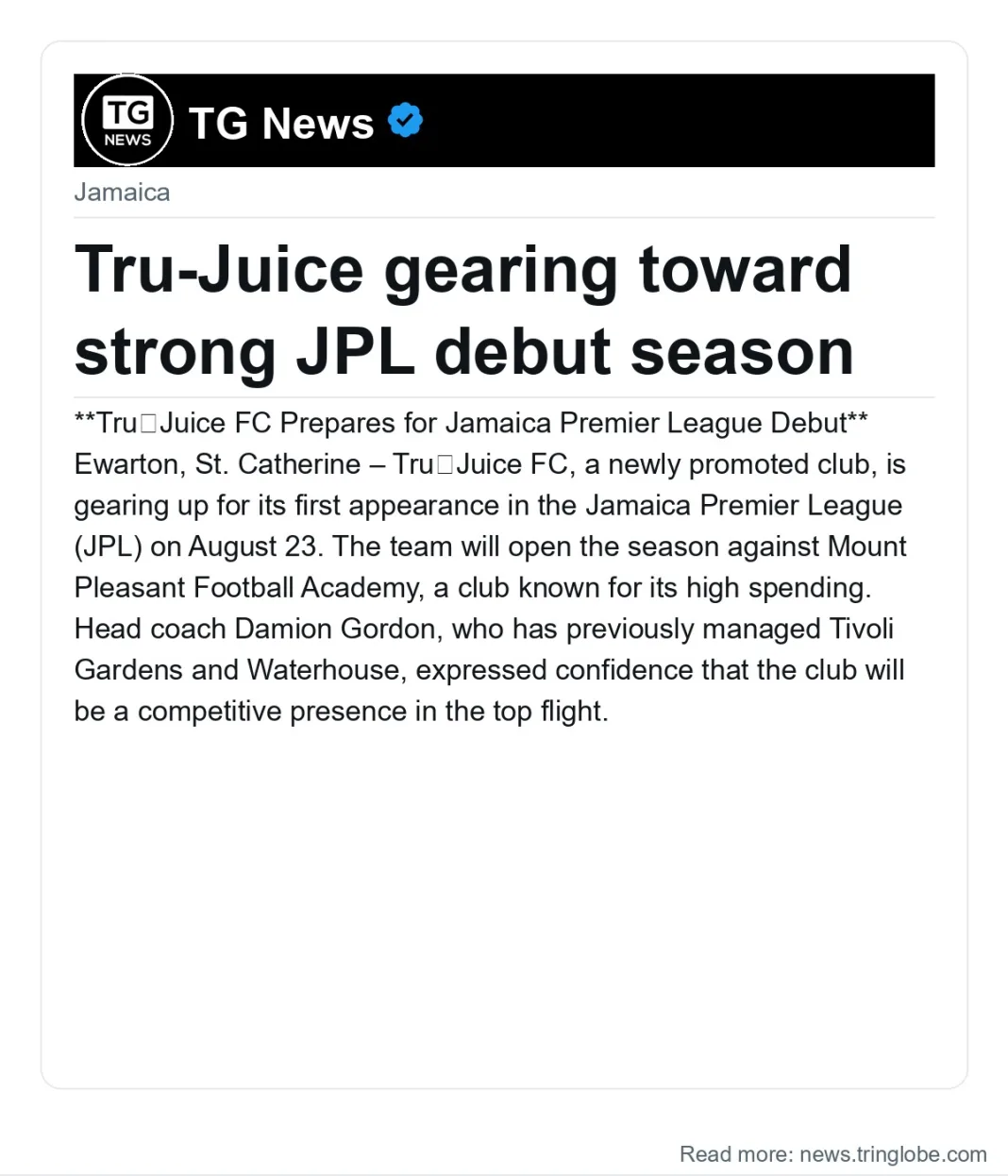 Tru-Juice gearing toward strong JPL debut season