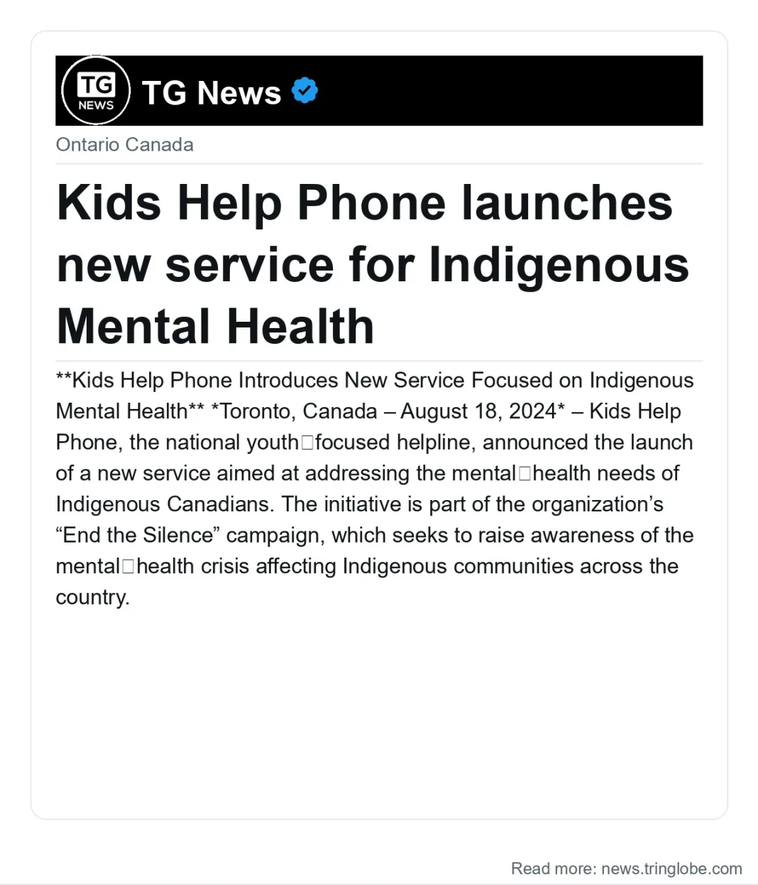 Kids Help Phone launches new service for Indigenous Mental Health