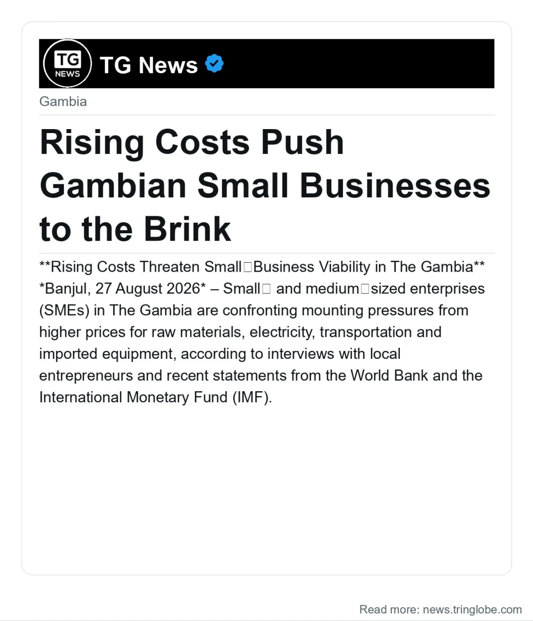 Rising Costs Push Gambian Small Businesses to the Brink