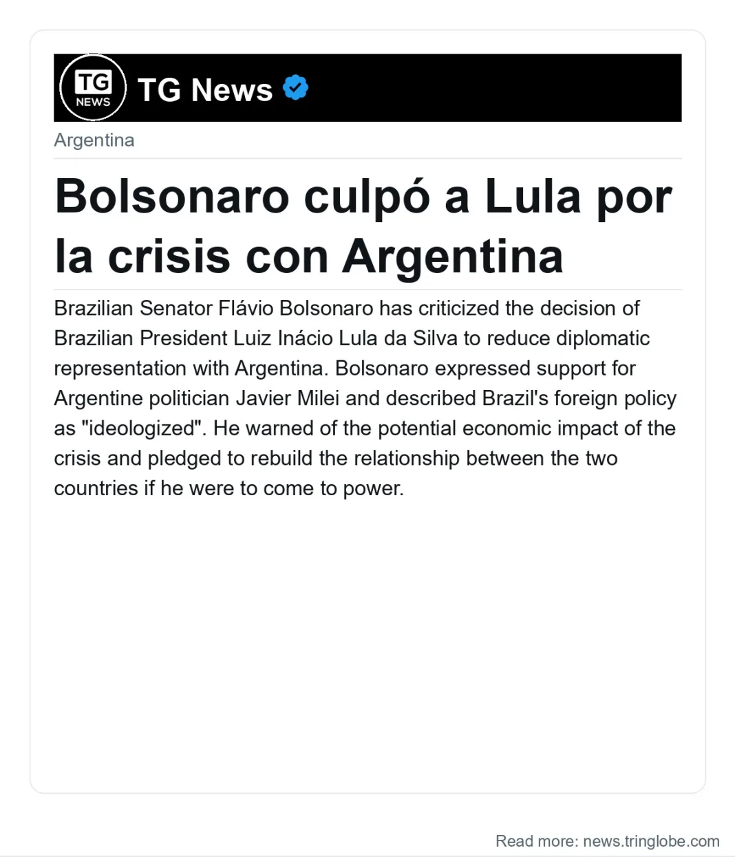 Bolsonaro culpó a Lula por la crisis con Argentina