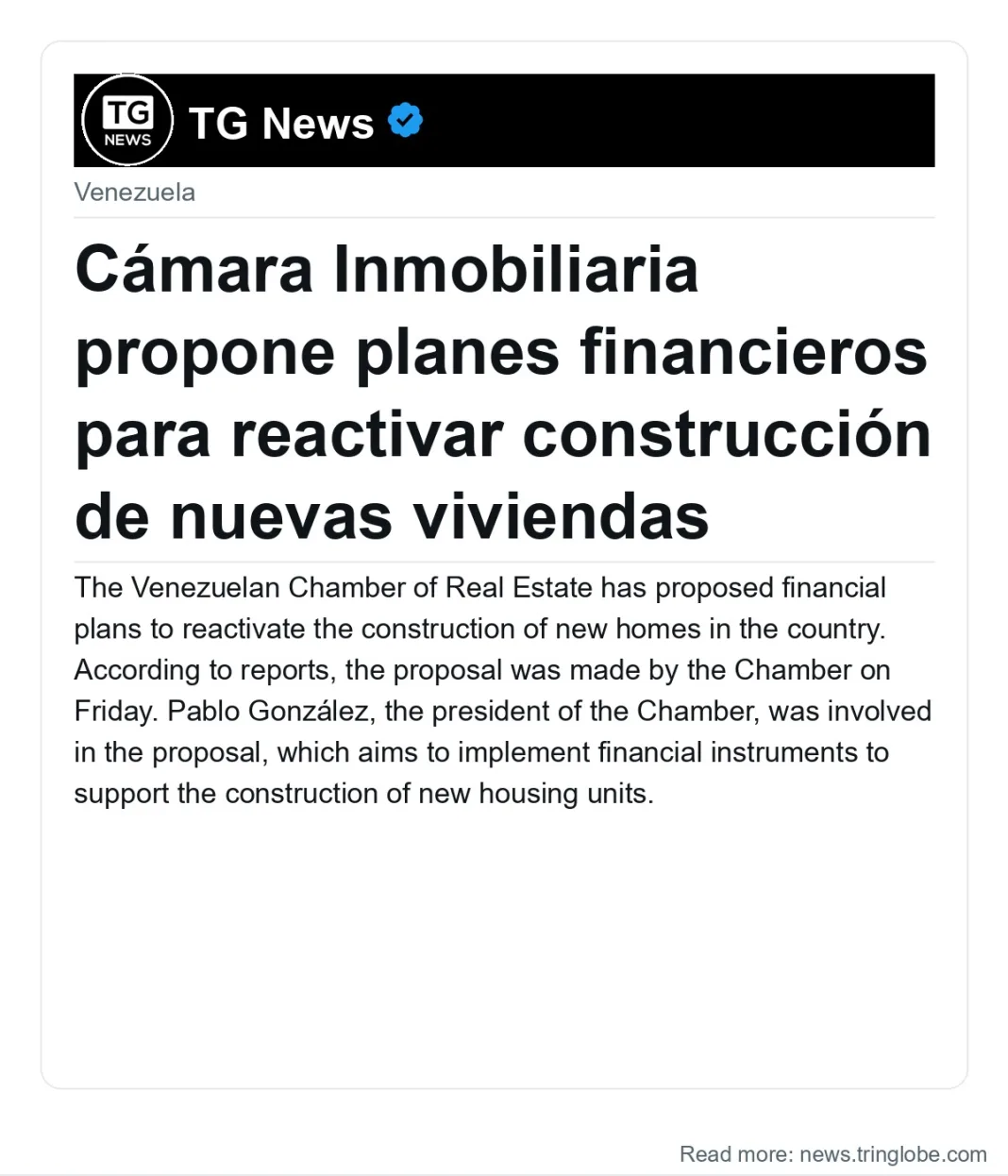 Cámara Inmobiliaria propone planes financieros para reactivar construcción de nuevas viviendas