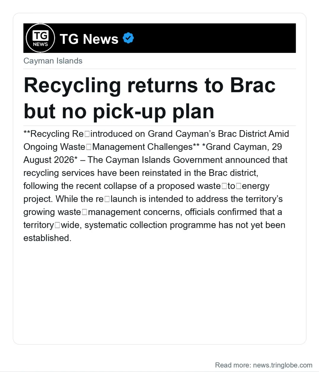 Recycling returns to Brac but no pick-up plan