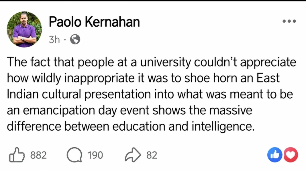 Paolo Kernahan criticizes UTT’s African Emancipation Day programme.