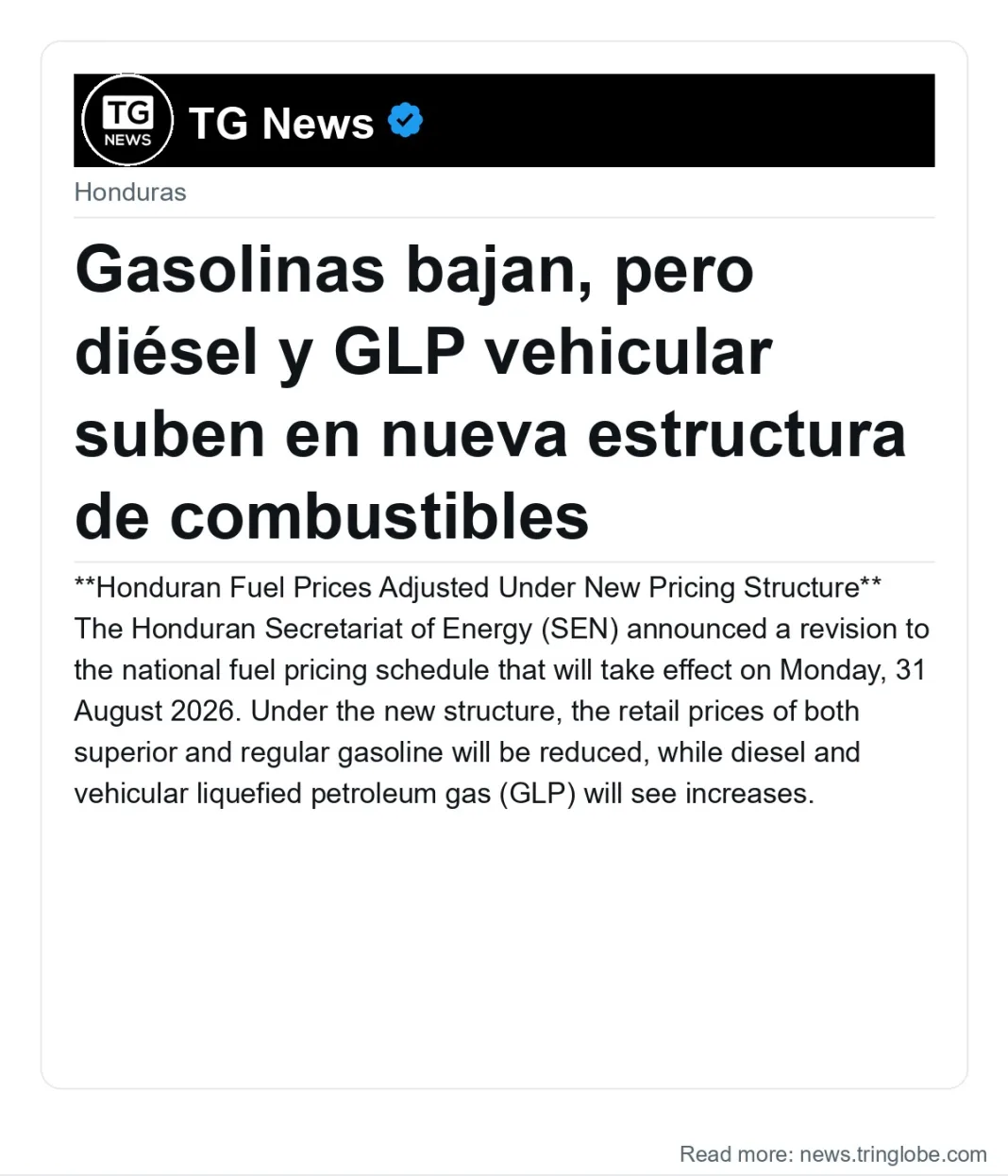 Gasolinas bajan, pero diésel y GLP vehicular suben en nueva estructura de combustibles
