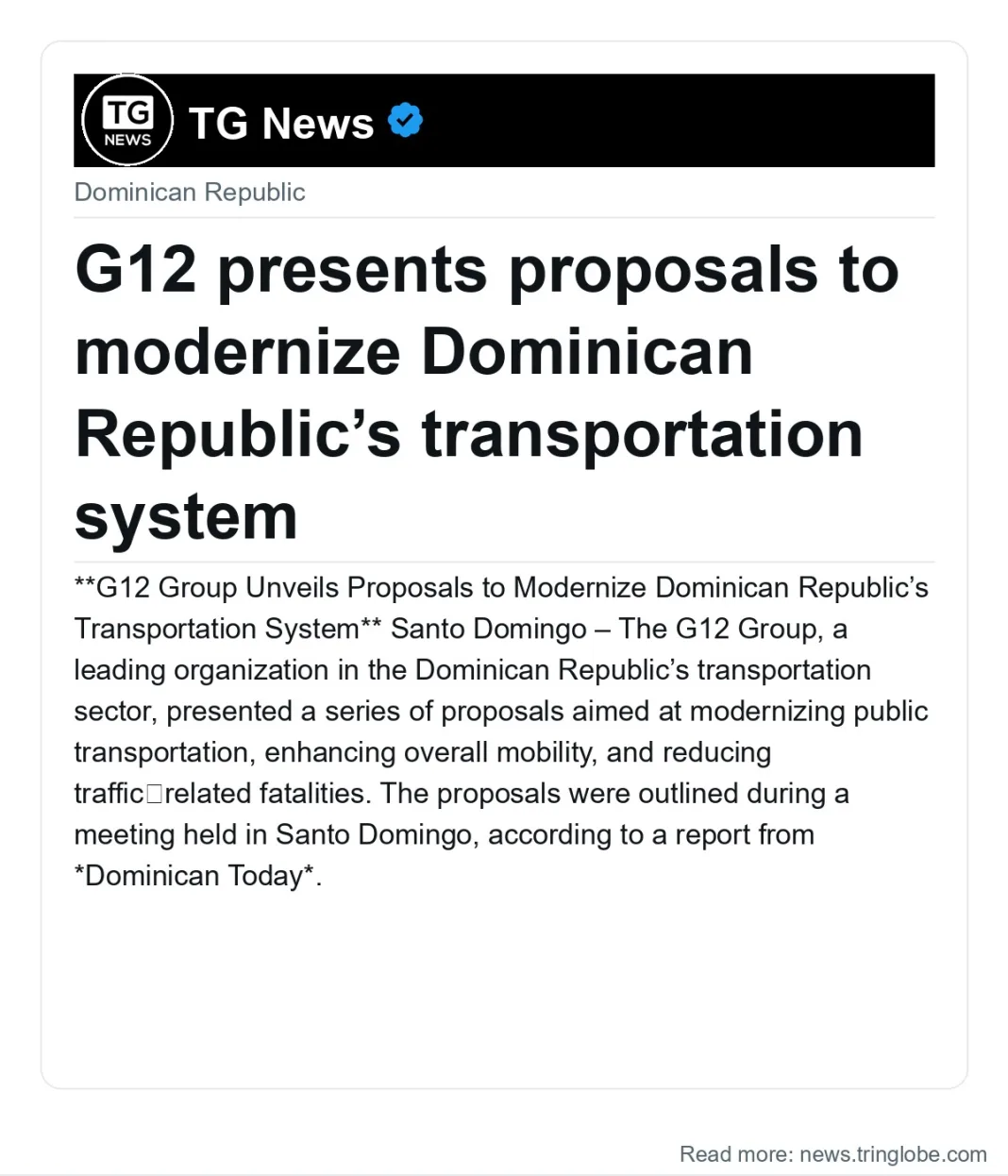 G12 presents proposals to modernize Dominican Republic’s transportation system