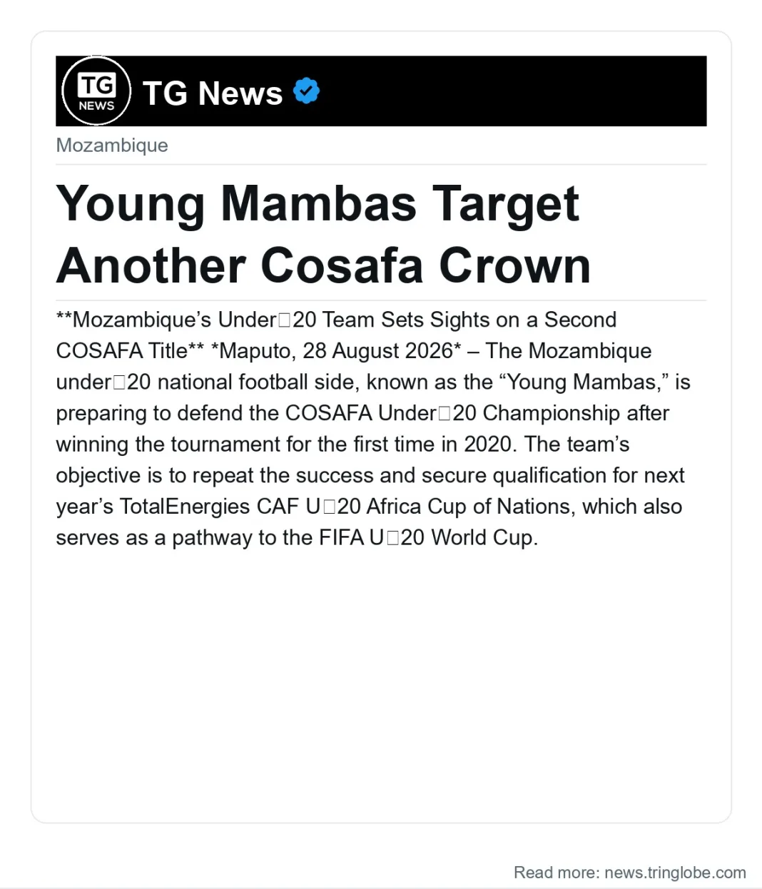Young Mambas Target Another Cosafa Crown