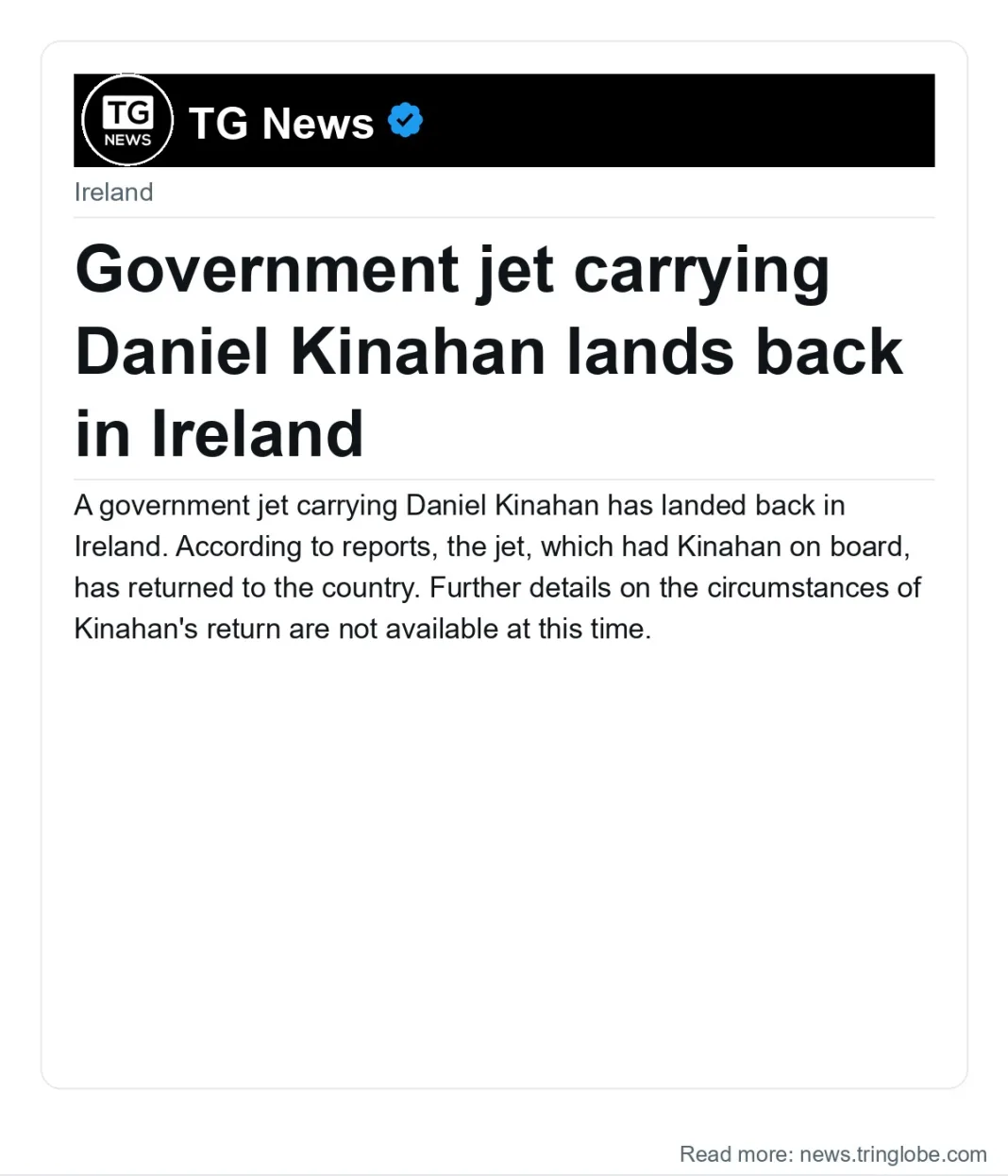 Government jet carrying Daniel Kinahan lands back in Ireland