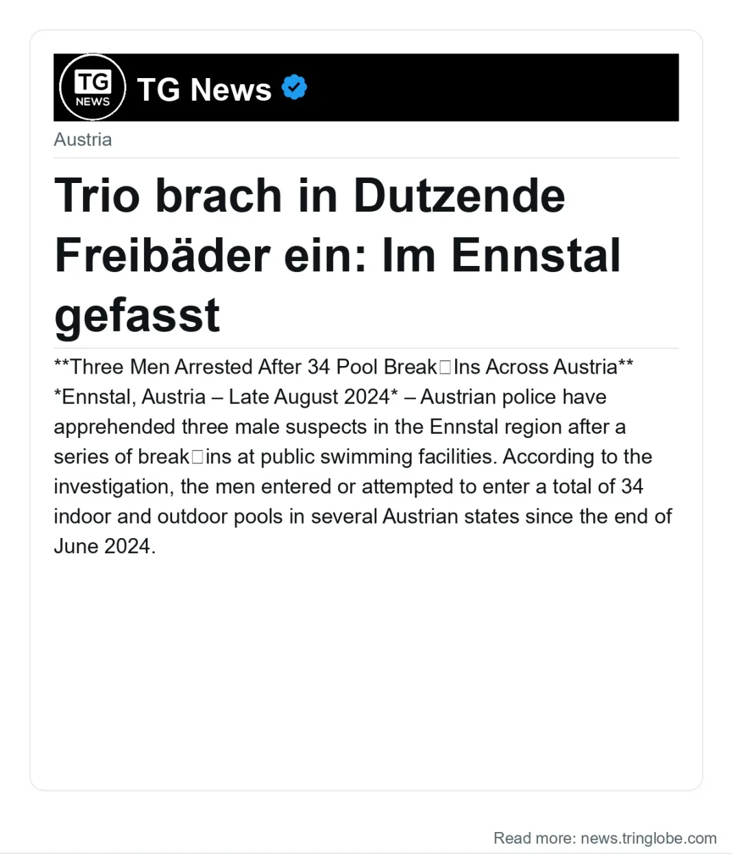 Trio brach in Dutzende Freibäder ein: Im Ennstal gefasst