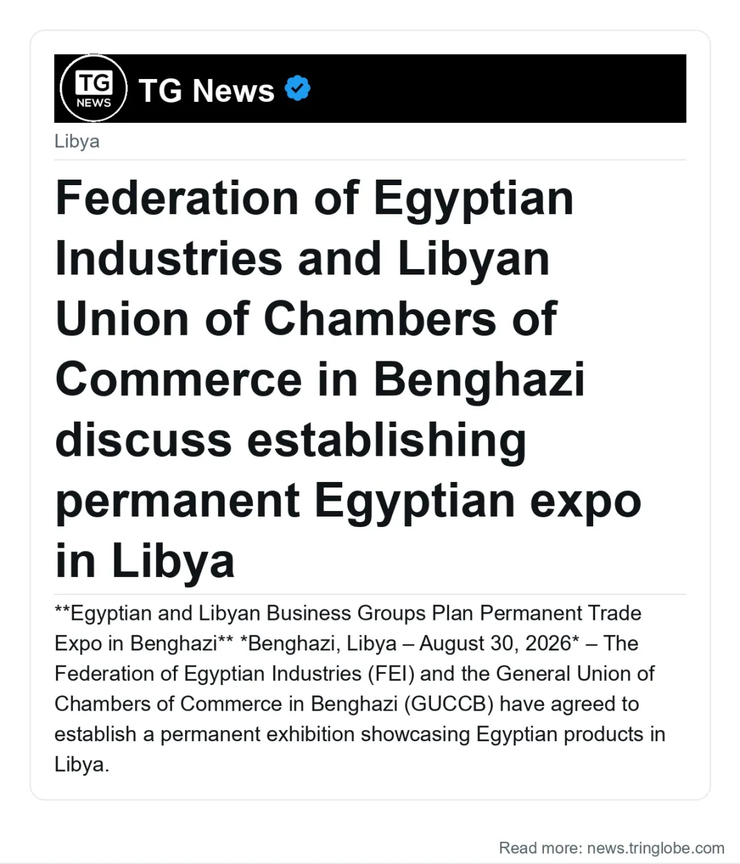 Federation of Egyptian Industries and Libyan Union of Chambers of Commerce in Benghazi discuss establishing permanent Egyptian expo in Libya