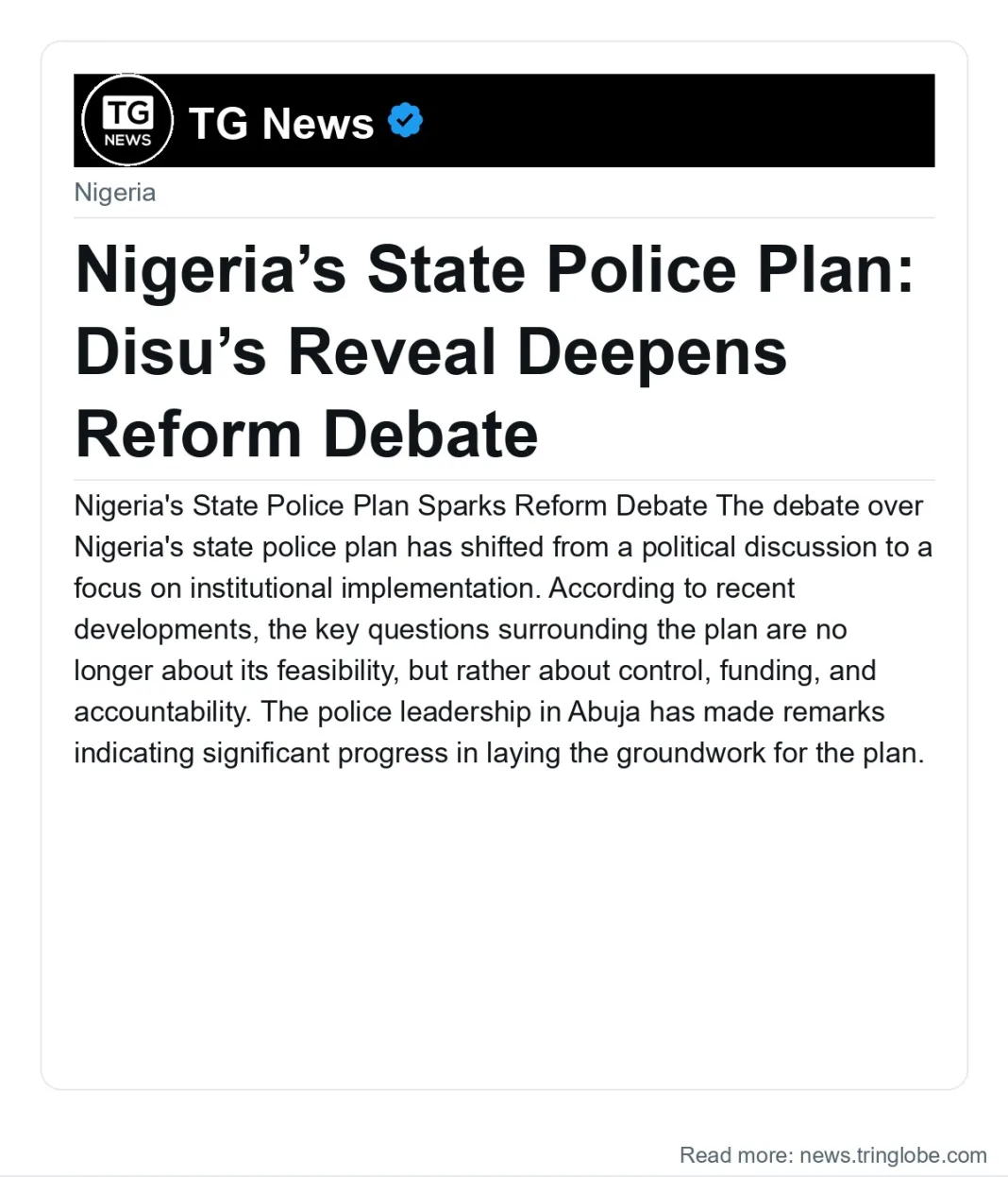 Nigeria’s State Police Plan: Disu’s Reveal Deepens Reform Debate