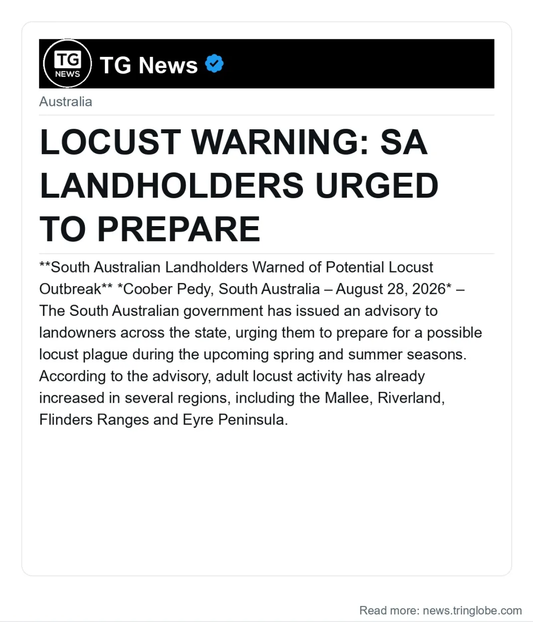 LOCUST WARNING: SA LANDHOLDERS URGED TO PREPARE