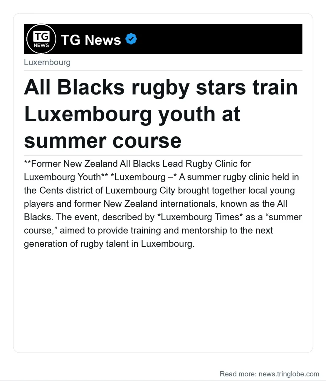 All Blacks rugby stars train Luxembourg youth at summer course