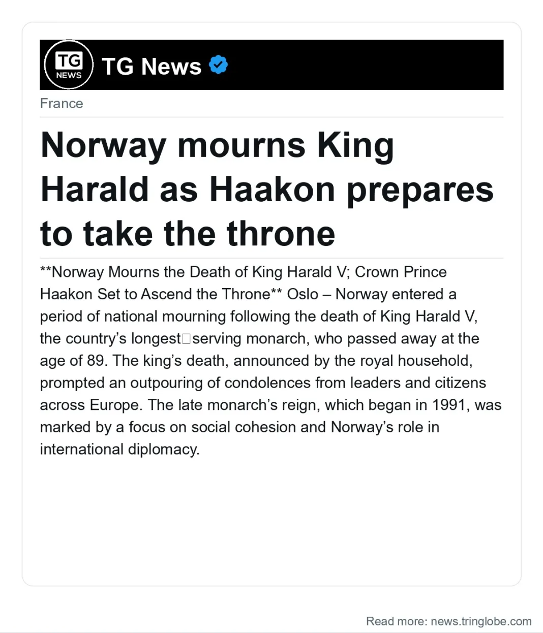 Norway mourns King Harald as Haakon prepares to take the throne