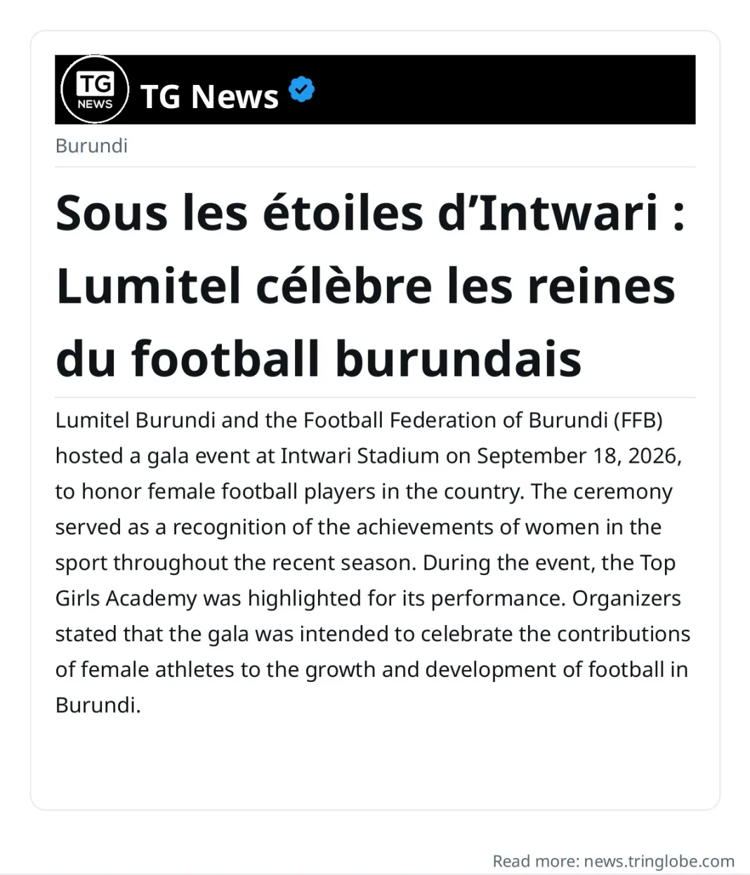 Sous les étoiles d’Intwari : Lumitel célèbre les reines du football burundais