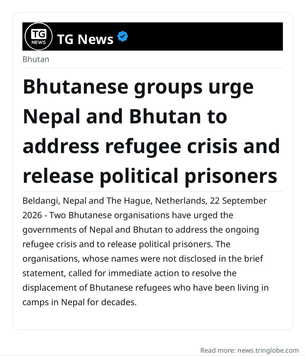 Bhutanese groups urge Nepal and Bhutan to address refugee crisis and release political prisoners