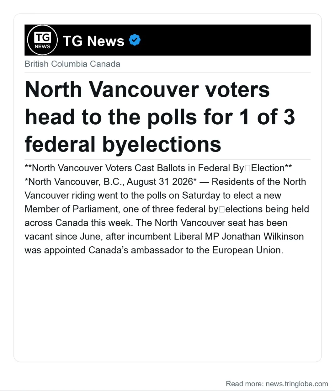North Vancouver voters head to the polls for 1 of 3 federal byelections