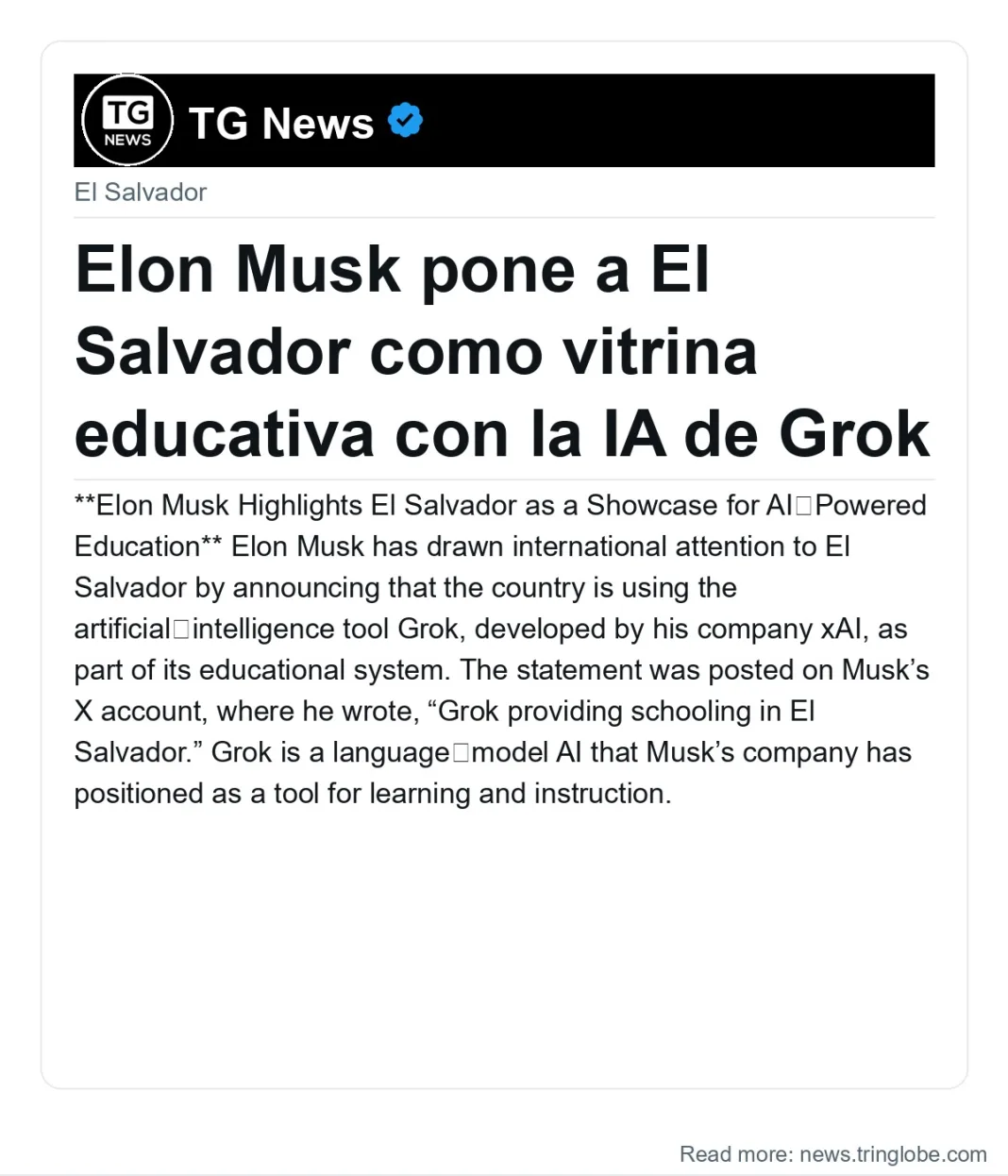 Elon Musk pone a El Salvador como vitrina educativa con la IA de Grok