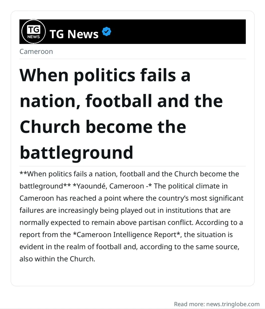 When politics fails a nation, football and the Church become the battleground
