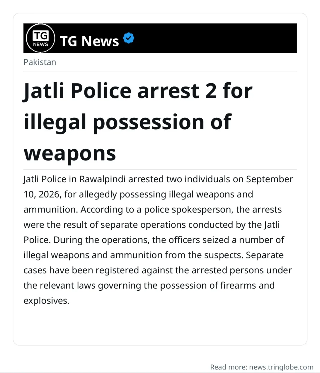 Jatli Police arrest 2 for illegal possession of weapons