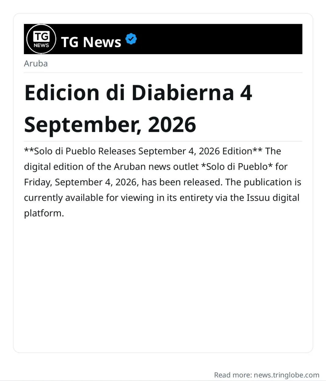 Edicion di Diabierna 4 September, 2026