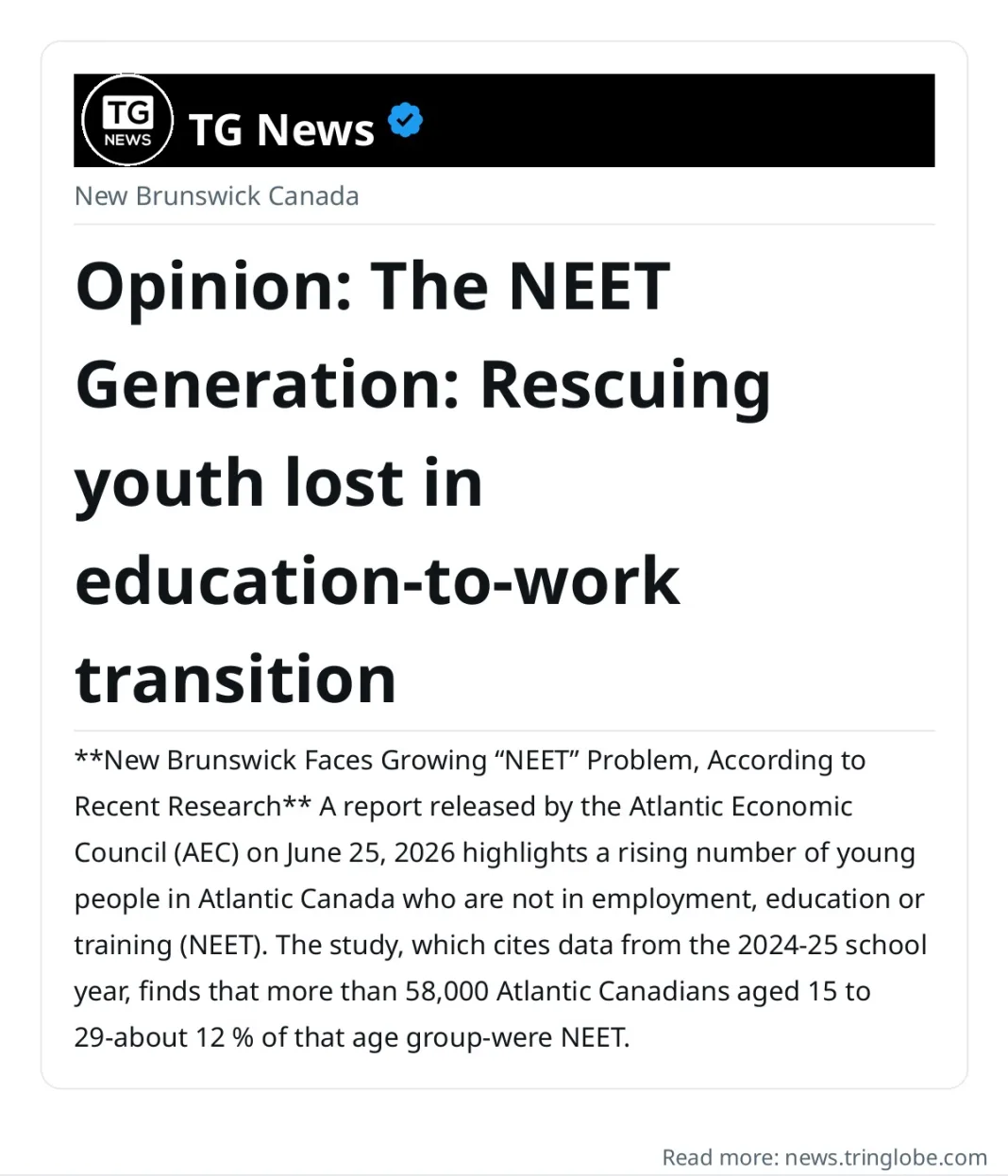 Opinion: The NEET Generation: Rescuing youth lost in education-to-work transition