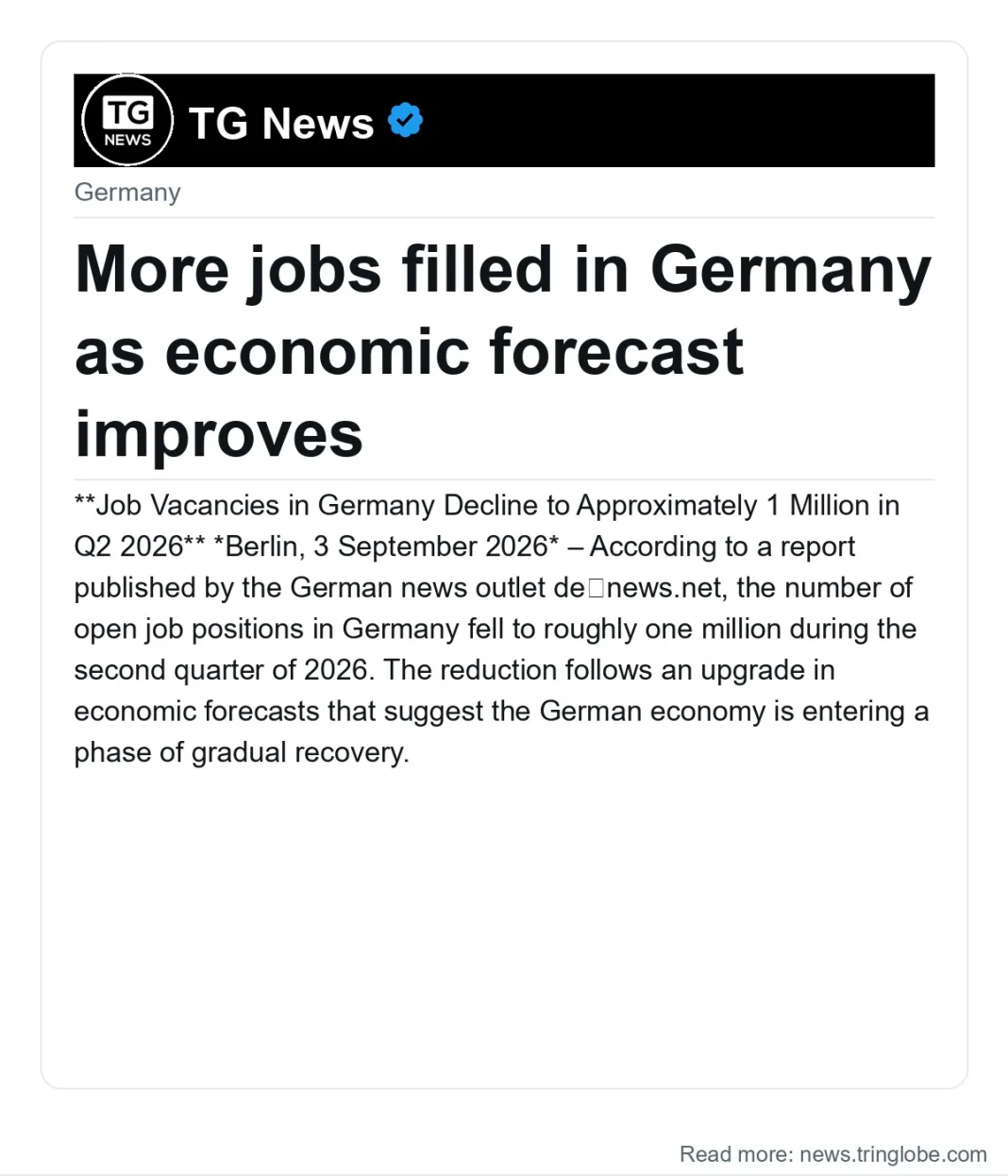 More jobs filled in Germany as economic forecast improves