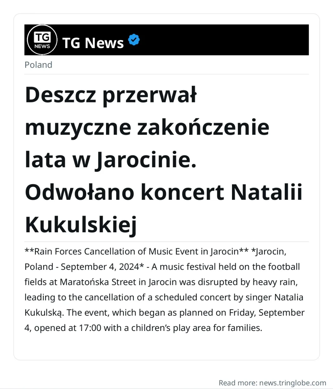 Deszcz przerwał muzyczne zakończenie lata w Jarocinie. Odwołano koncert Natalii Kukulskiej