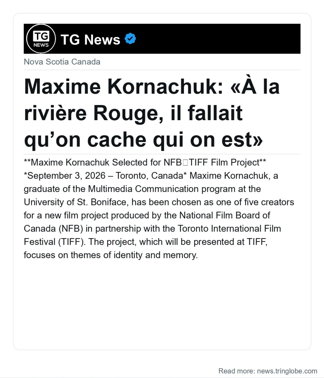Maxime Kornachuk: «À la rivière Rouge, il fallait qu’on cache qui on est»