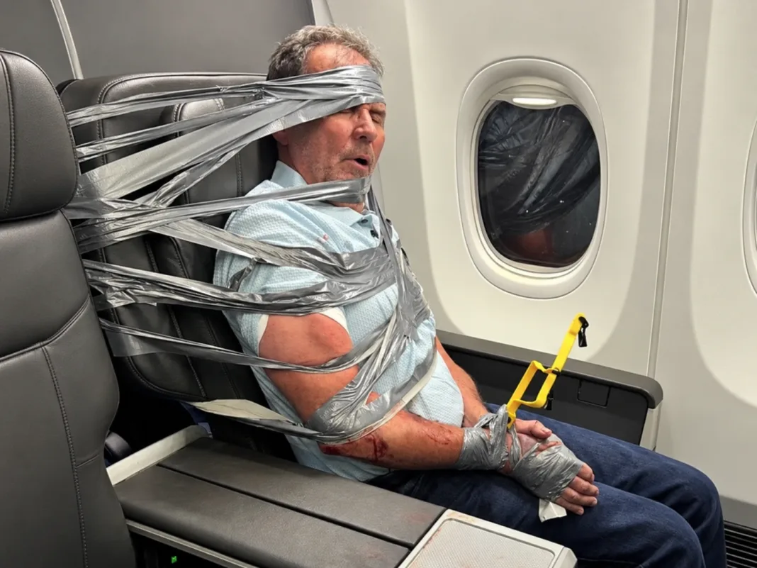 BACCHANAL AT 30,000 FEET: PASSENGER DUCT-TAPED AFTER FLIGHT MELTDOWN, CREW RESCUES 67-YEAR-OLD