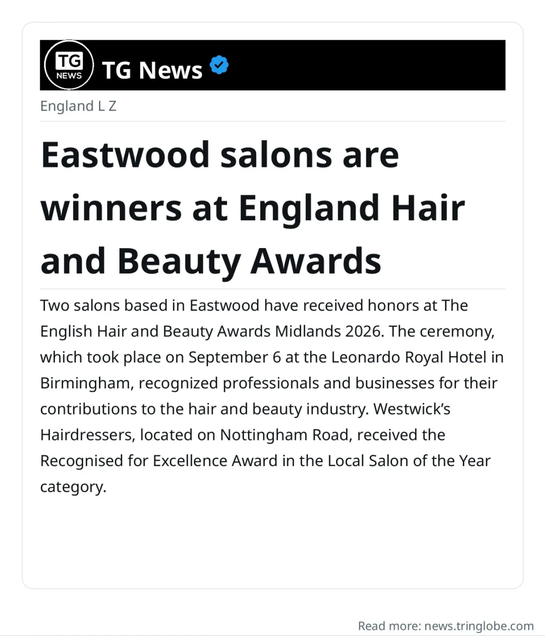 Eastwood salons are winners at England Hair and Beauty Awards