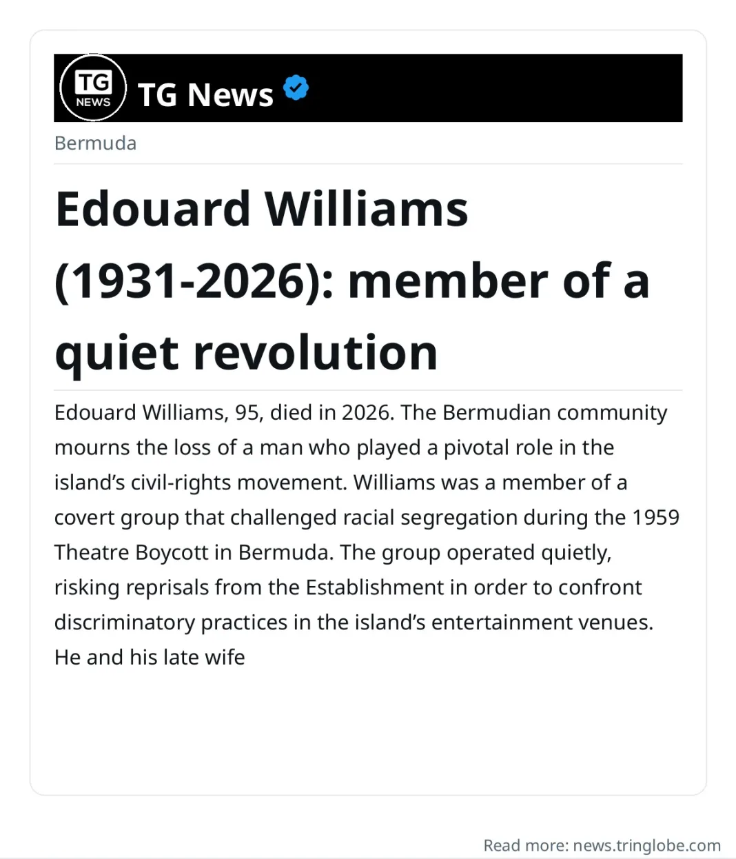 Edouard Williams (1931-2026): member of a quiet revolution