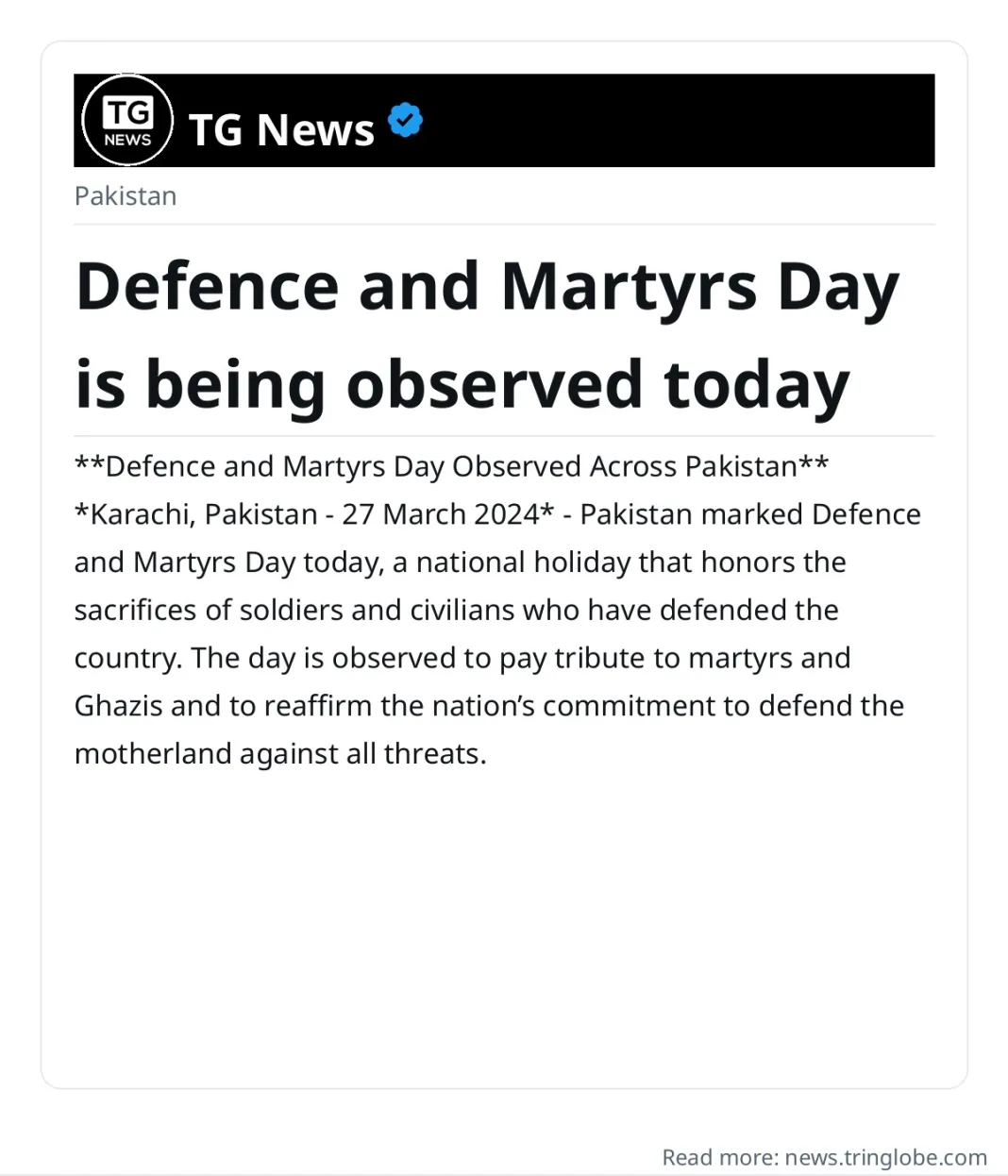 Defence and Martyrs Day is being observed today