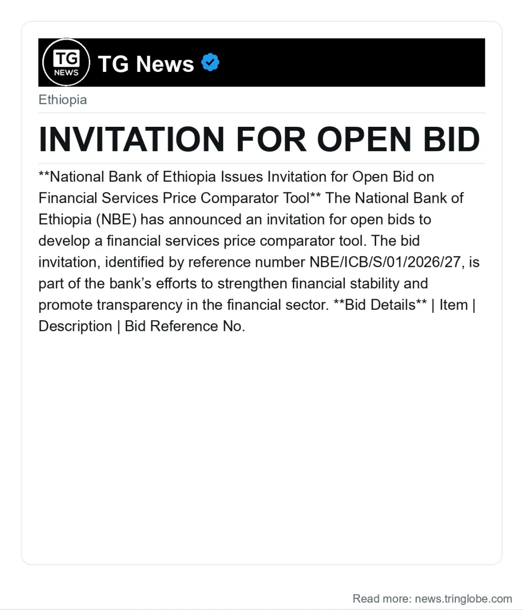 INVITATION FOR OPEN BID
