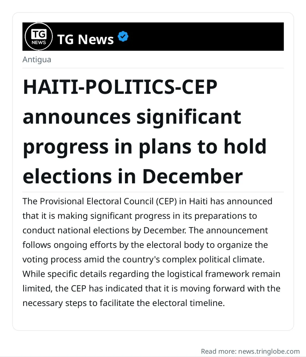 HAITI-POLITICS-CEP announces significant progress in plans to hold elections in December