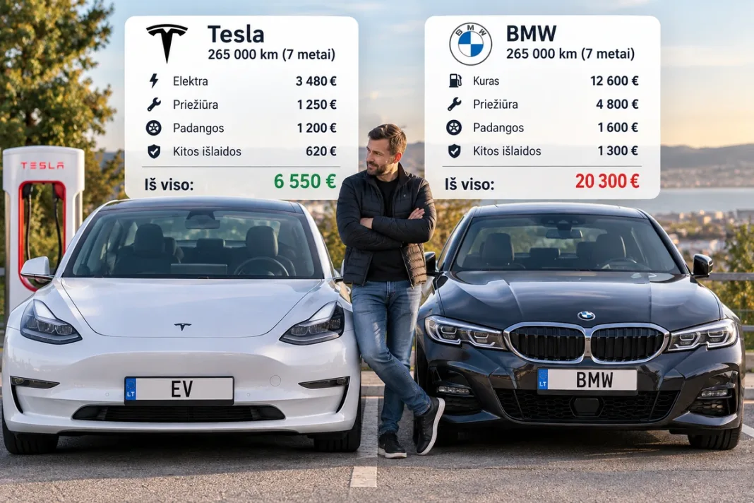 Per 7 metus su „Tesla“ nuvažiavo 265 tūkst. km ir suskaičiavo visas išlaidas – BMW palyginimas nustebino