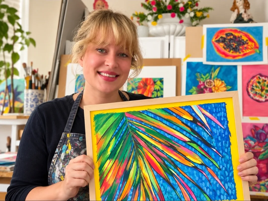 Trini Russian Girl Kristina prepares a new Tobago-inspired business venture featuring marine-themed beach towels.