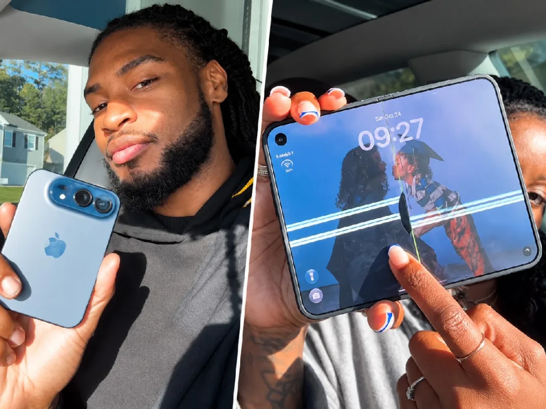 Husband describes sudden cracking noise while opening new foldable phone.