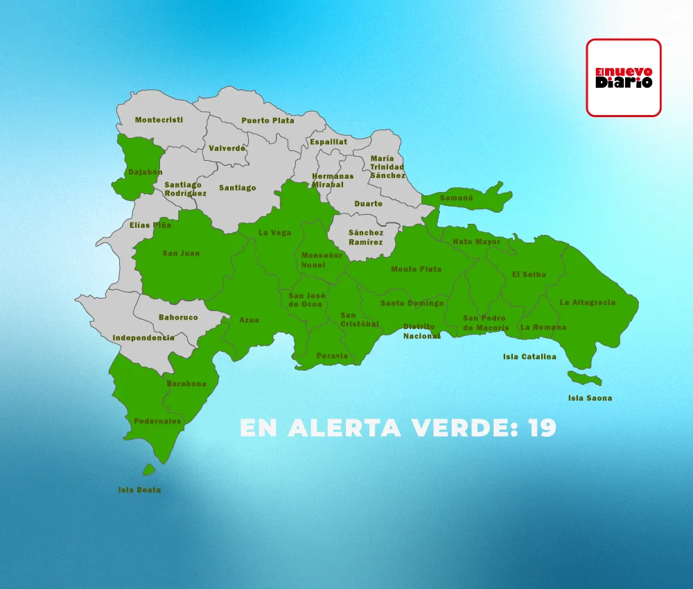 COE mantiene 18 provincias y el Distrito Nacional en alerta verde por vaguada