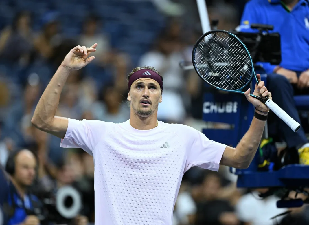 Alexander Zverev of Germany celebrates after scoring during the men's singles first round match against Lorenzo Sonego of Italy at the 2026 US Open tennis championships in New York City, NY, USA on September 2, 2026. Photo by Li Rui/Xinhua/ABACAPRESS.COM