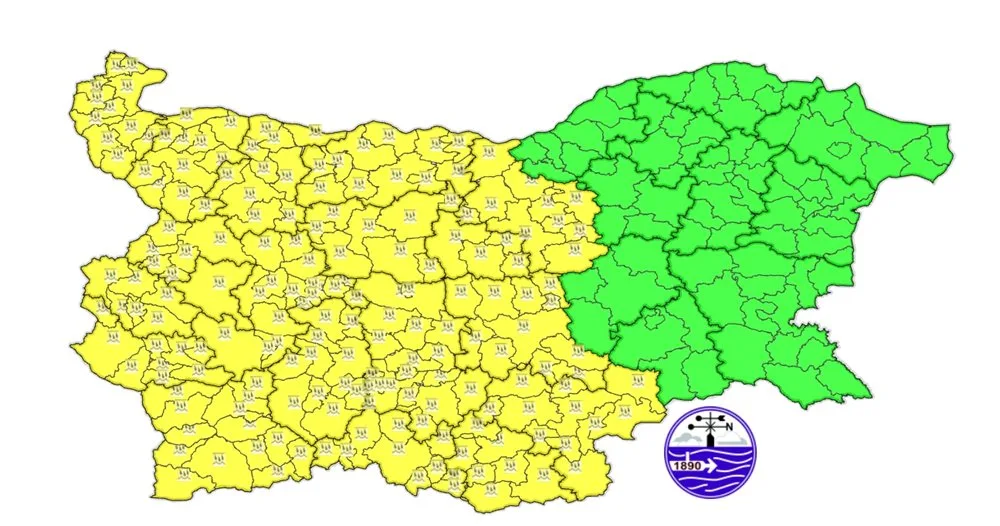 Жълт код дъжд в Западна и Централна България в неделя